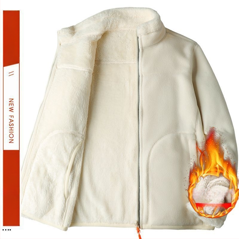 Unisex reversā fleece jaka ar svītrainu kokvilnas audumu un poliestera oderi, kapuce ar noņemamu detaļu