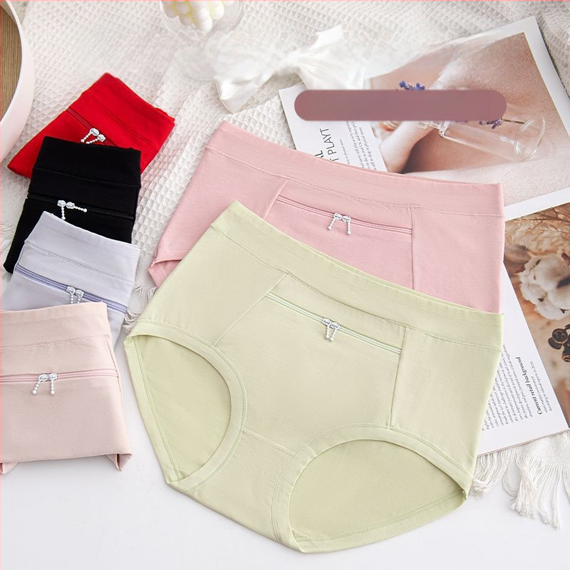 Sieviešu kokvilnas biksītes ar lielu kabatu un rāvējslēdzēju, augsta josta, adīta apakšveļa ar kokvilnas odere