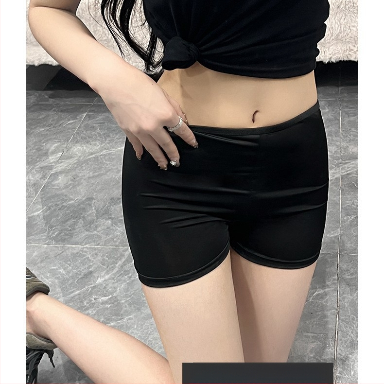 Sieviešu drošības šorti – vidukļa vidējā līmenī, anti-izliekšanās, adīti ledus zīda audumi, 75% neilons