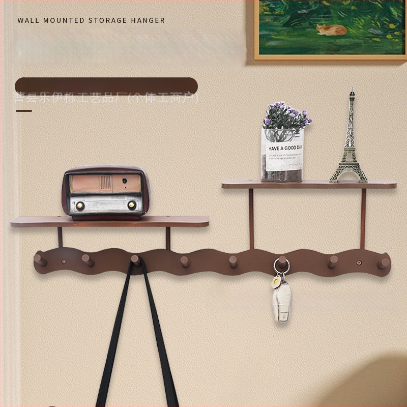 Koka sienas uzglabāšanas plaukts ar āķiem (Materiāls: Koks; Montāža: Sienas piestiprināšana; Stils: Mūsdienīgs minimalistisks; Slāņu skaits: 1)