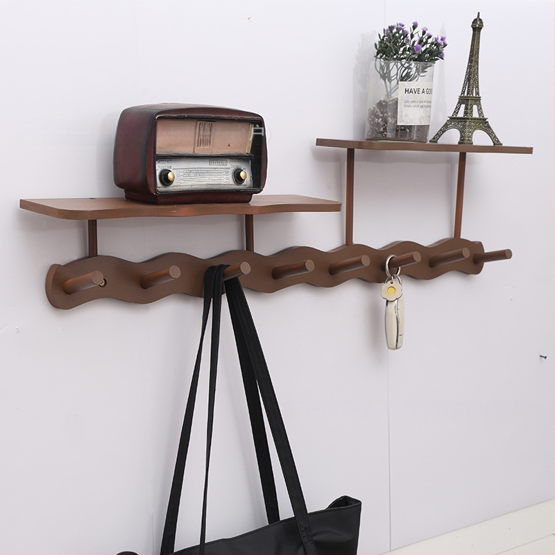 Koka sienas uzglabāšanas plaukts ar āķiem (Materiāls: Koks; Montāža: Sienas piestiprināšana; Stils: Mūsdienīgs minimalistisks; Slāņu skaits: 1)