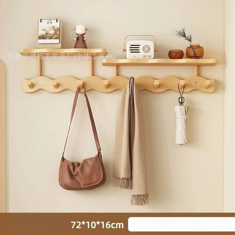 Koka sienas uzglabāšanas plaukts ar āķiem (Materiāls: Koks; Montāža: Sienas piestiprināšana; Stils: Mūsdienīgs minimalistisks; Slāņu skaits: 1)