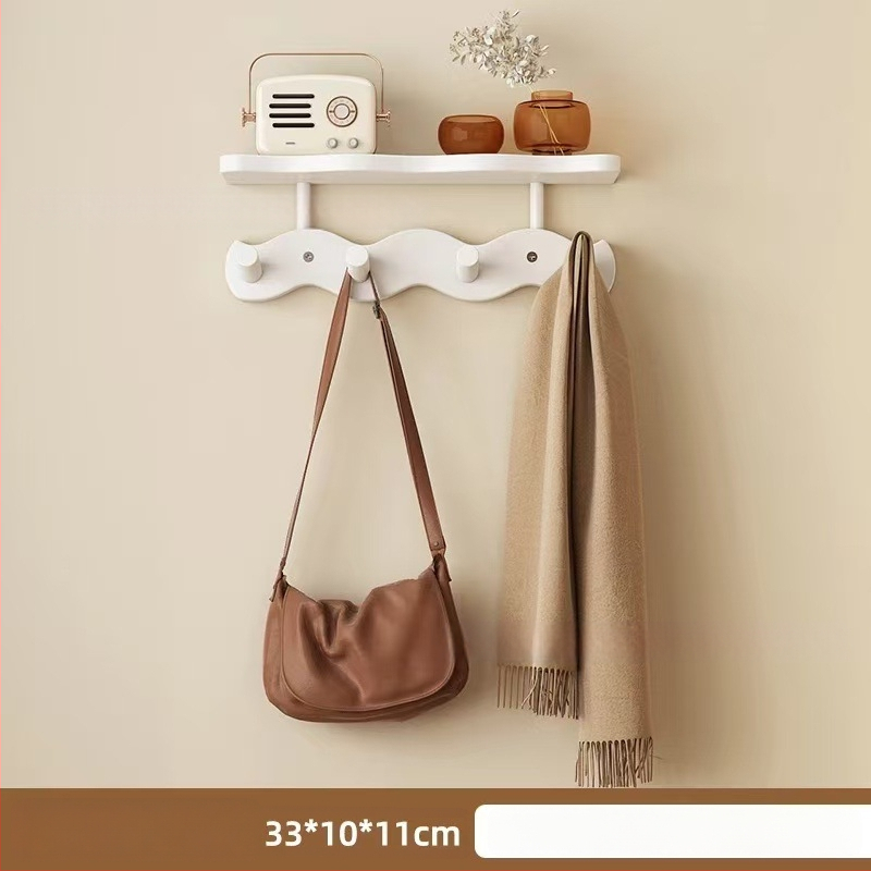 Koka sienas uzglabāšanas plaukts ar āķiem (Materiāls: Koks; Montāža: Sienas piestiprināšana; Stils: Mūsdienīgs minimalistisks; Slāņu skaits: 1)