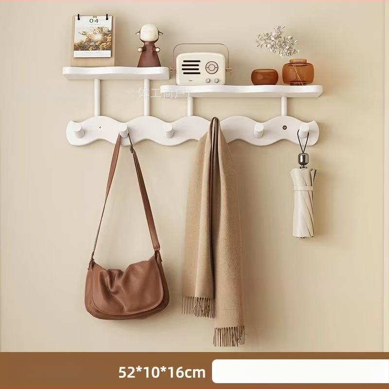 Koka sienas uzglabāšanas plaukts ar āķiem (Materiāls: Koks; Montāža: Sienas piestiprināšana; Stils: Mūsdienīgs minimalistisks; Slāņu skaits: 1)