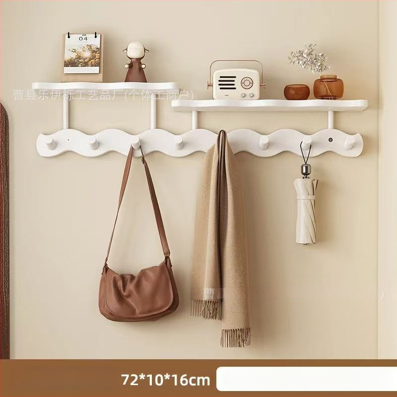 Koka sienas uzglabāšanas plaukts ar āķiem (Materiāls: Koks; Montāža: Sienas piestiprināšana; Stils: Mūsdienīgs minimalistisks; Slāņu skaits: 1)