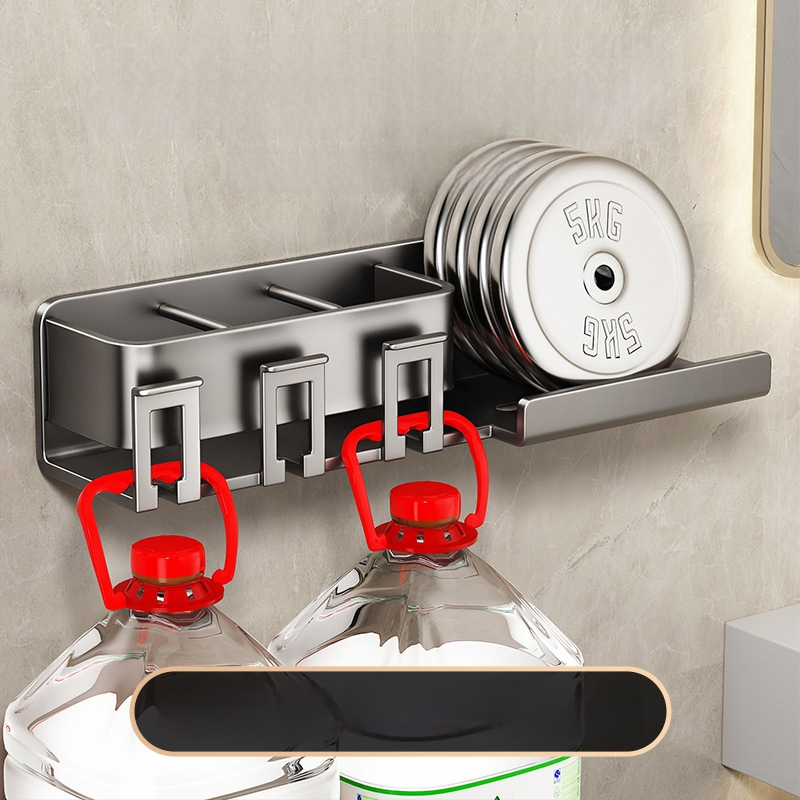 Metāla zobu birstes turētājs, sienas stiprinājums bez urbšanas, ar integrētu uzglabāšanas nodalījumu, skalošanas krūzei un papīra salvetes turētājs