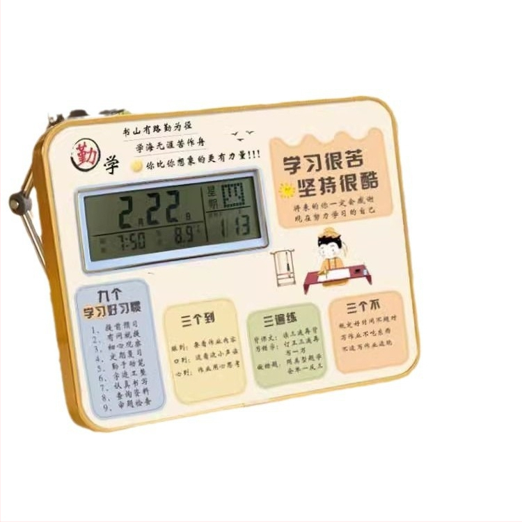 Modinātājs ar fotogrāfiju rāmi un displeja statīvu, foto tablo, termometrs, kalendārs, Mēness fāze, nedēļas diena