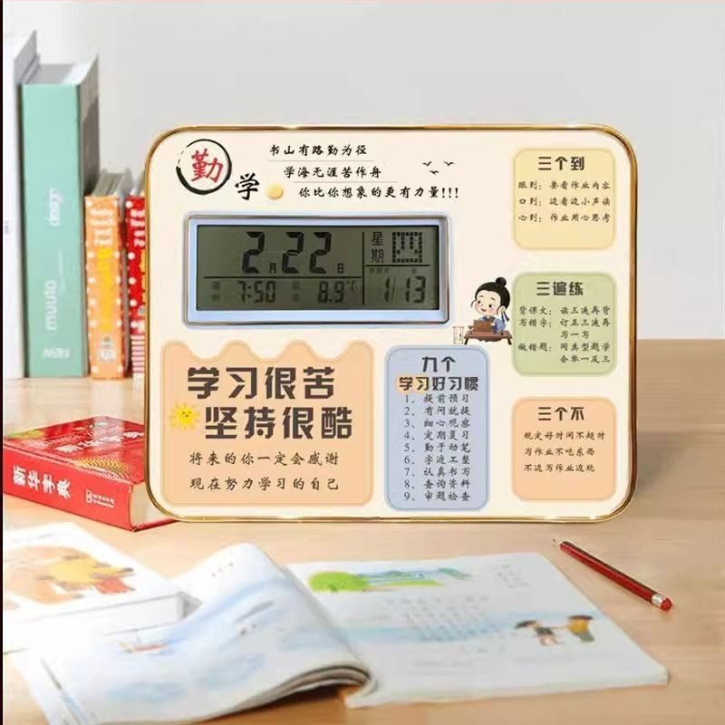 Modinātājs ar fotogrāfiju rāmi un displeja statīvu, foto tablo, termometrs, kalendārs, Mēness fāze, nedēļas diena