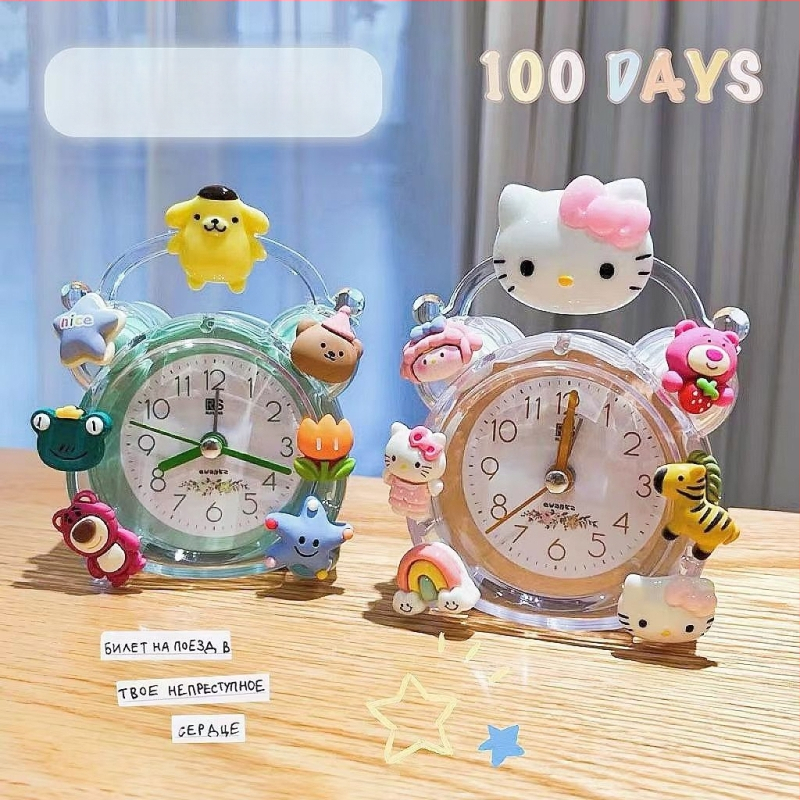 Bērnu galda pulkstenis ar klusu signālu, LED un analogo displeju, mehāniskais dzinējs, darbība ar sausām baterijām