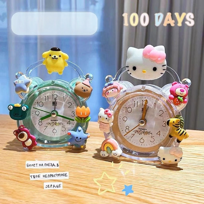 Bērnu galda pulkstenis ar klusu signālu, LED un analogo displeju, mehāniskais dzinējs, darbība ar sausām baterijām