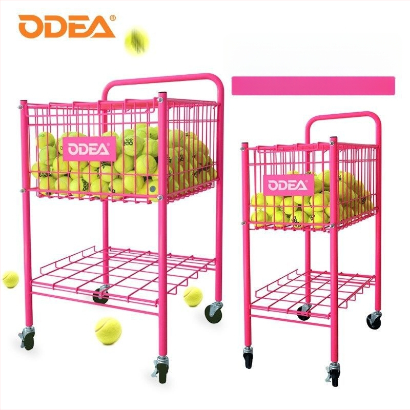 Odea Tenisa bumbu ratiņi – Pārvietojams metāla statīvs, Gumijas materiāls, Riteņi, Bumbu savācējs