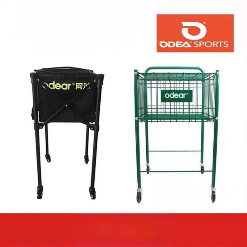 Odea Tenisa bumbu ratiņi – Pārvietojams metāla statīvs, Gumijas materiāls, Riteņi, Bumbu savācējs