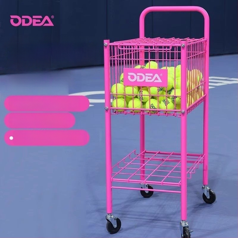 Odea Tenisa bumbu ratiņi – Pārvietojams metāla statīvs, Gumijas materiāls, Riteņi, Bumbu savācējs