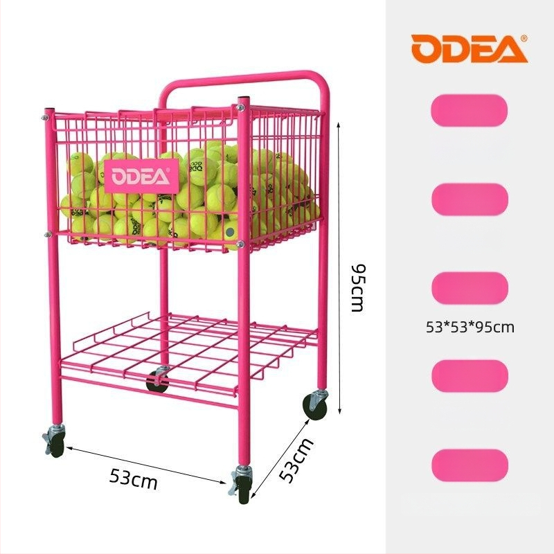 Odea Tenisa bumbu ratiņi – Pārvietojams metāla statīvs, Gumijas materiāls, Riteņi, Bumbu savācējs