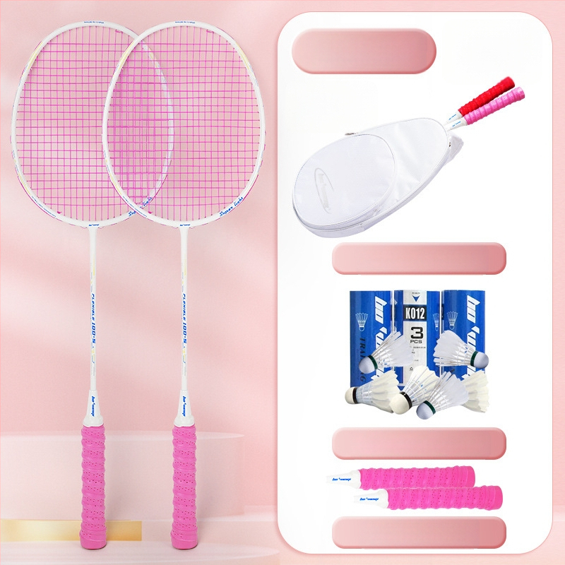 Badmintona rakete ar oglekļa šķiedras rāmi, neilona kordes, 4U/5U ultralight uzbrukuma modelis, svars 80-84 g, logotips drukāts