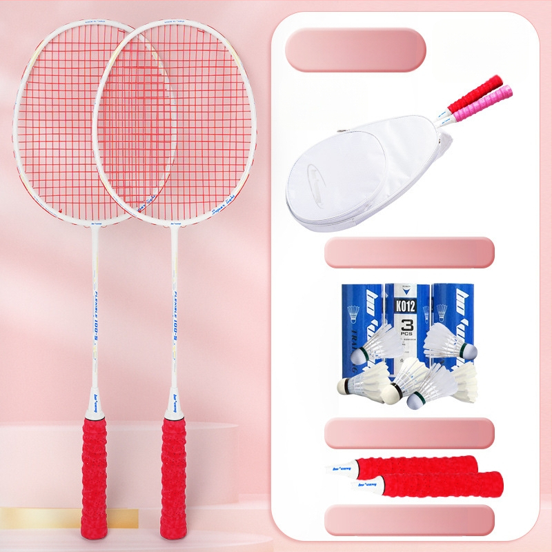 Badmintona rakete ar oglekļa šķiedras rāmi, neilona kordes, 4U/5U ultralight uzbrukuma modelis, svars 80-84 g, logotips drukāts