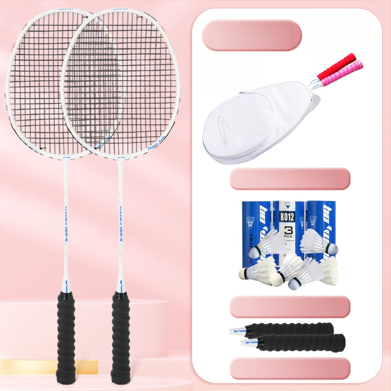 Badmintona rakete ar oglekļa šķiedras rāmi, neilona kordes, 4U/5U ultralight uzbrukuma modelis, svars 80-84 g, logotips drukāts