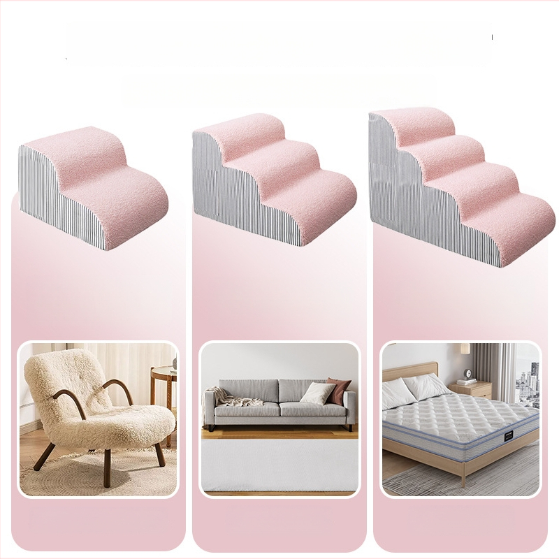 Suņu kāpnes gultai – velūrs, noņemamas un mazgājamas, mājdzīvnieku rampai