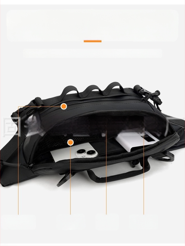 Jostas soma makšķerēšanai, ūdensizturīga, daudzfunkcionāla ar nodalījumiem ēsmām, makšķerēšanas līnijai un ekipējumam — materiāls: neilons