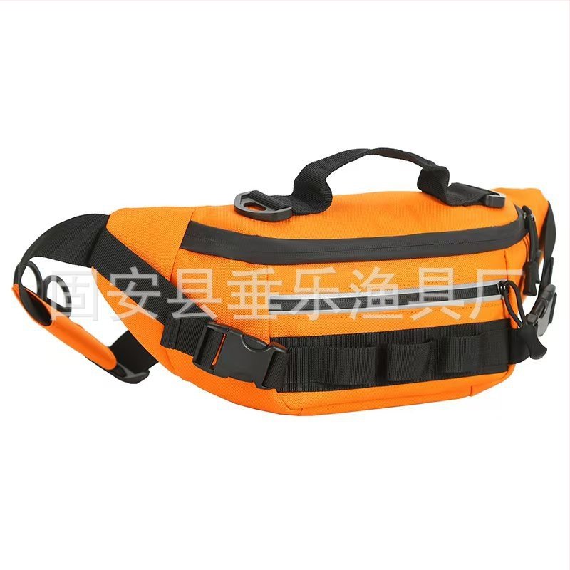 Jostas soma makšķerēšanai, ūdensizturīga, daudzfunkcionāla ar nodalījumiem ēsmām, makšķerēšanas līnijai un ekipējumam — materiāls: neilons