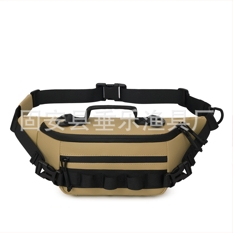 Jostas soma makšķerēšanai, ūdensizturīga, daudzfunkcionāla ar nodalījumiem ēsmām, makšķerēšanas līnijai un ekipējumam — materiāls: neilons