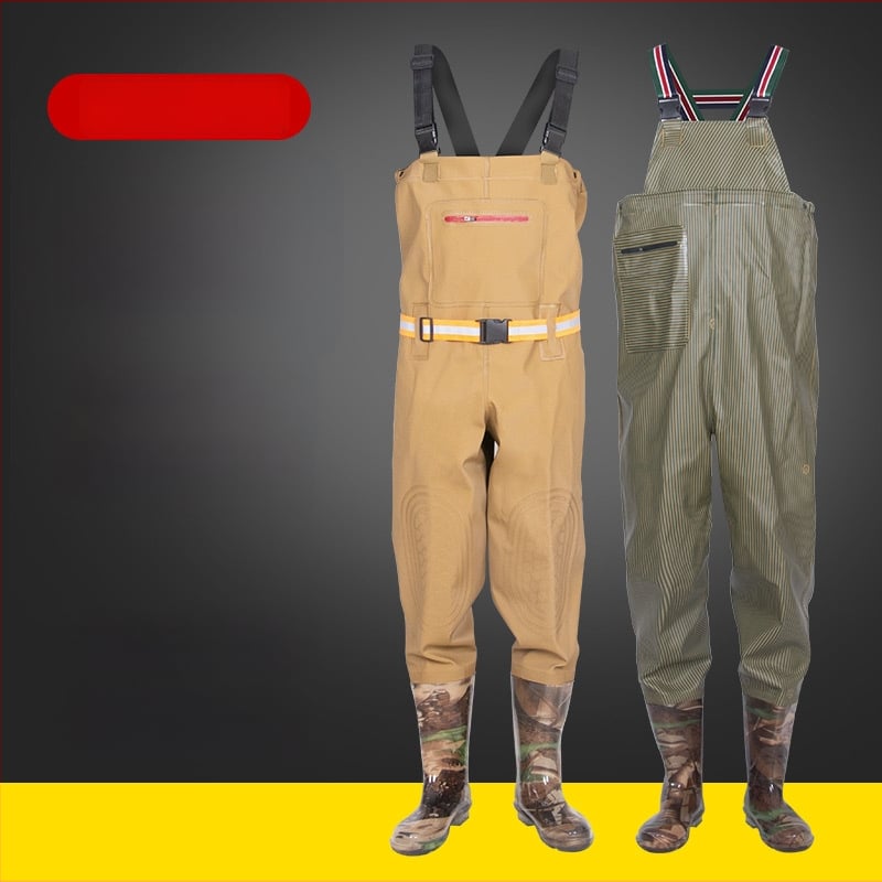 Unisex vandeniui atsparus žvejybos kombinezonos su lietaus kelnėmis ir vandens bateliais — atsparus dilimui, anti‑statinis, atsparus rūgštims ir šarmams, PVC audinys