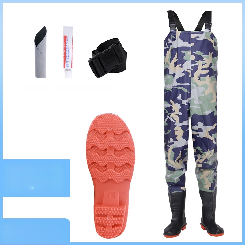 Unisex vandeniui atsparus žvejybos kombinezonos su lietaus kelnėmis ir vandens bateliais — atsparus dilimui, anti‑statinis, atsparus rūgštims ir šarmams, PVC audinys