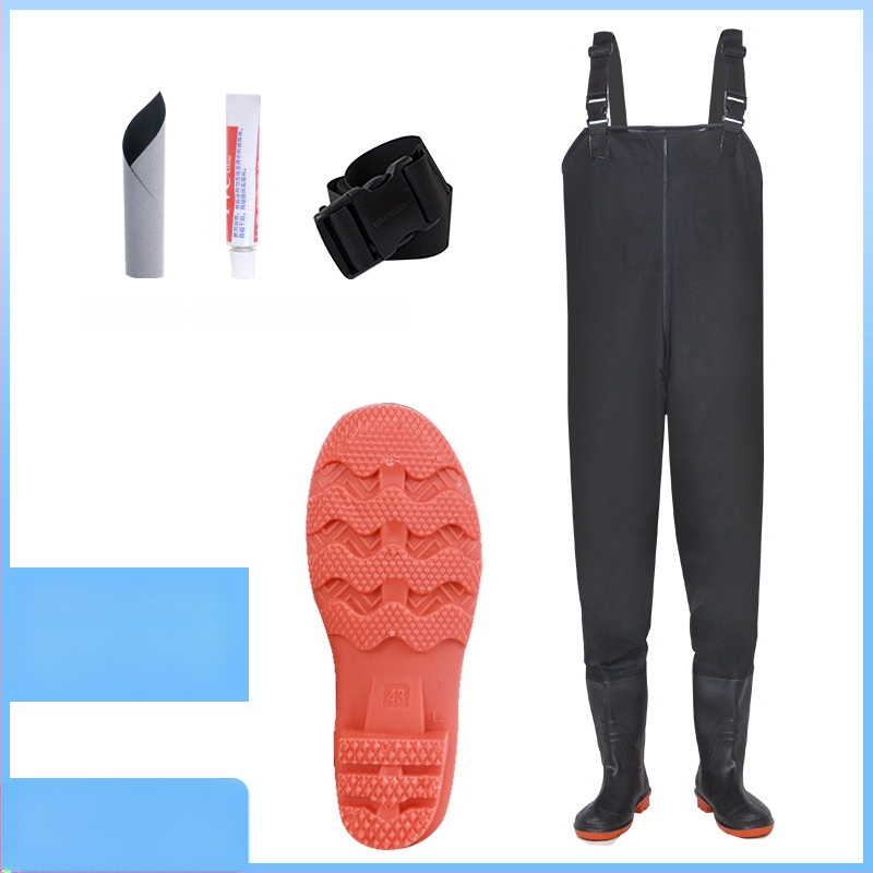 Unisex vandeniui atsparus žvejybos kombinezonos su lietaus kelnėmis ir vandens bateliais — atsparus dilimui, anti‑statinis, atsparus rūgštims ir šarmams, PVC audinys