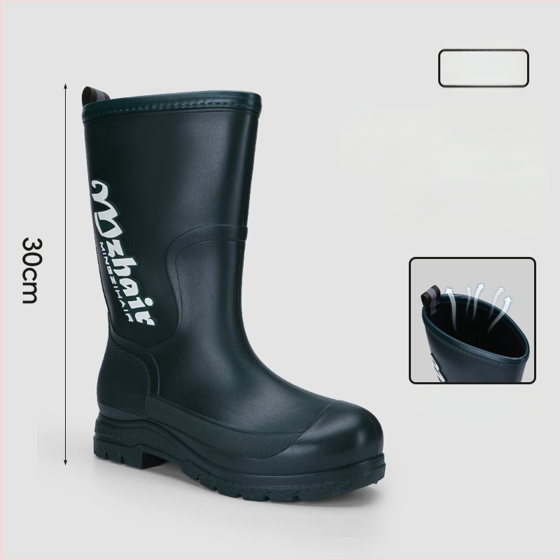 Vīriešu lietus zābaki, pretslīdēšana, ūdensdroši, ar augstu augšdaļu, iekšējā odere no mākslīgā kažokādas, EVA zole