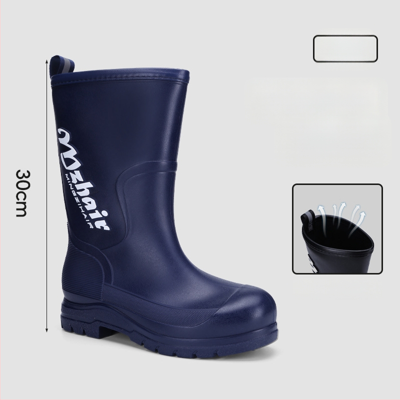 Vīriešu lietus zābaki, pretslīdēšana, ūdensdroši, ar augstu augšdaļu, iekšējā odere no mākslīgā kažokādas, EVA zole