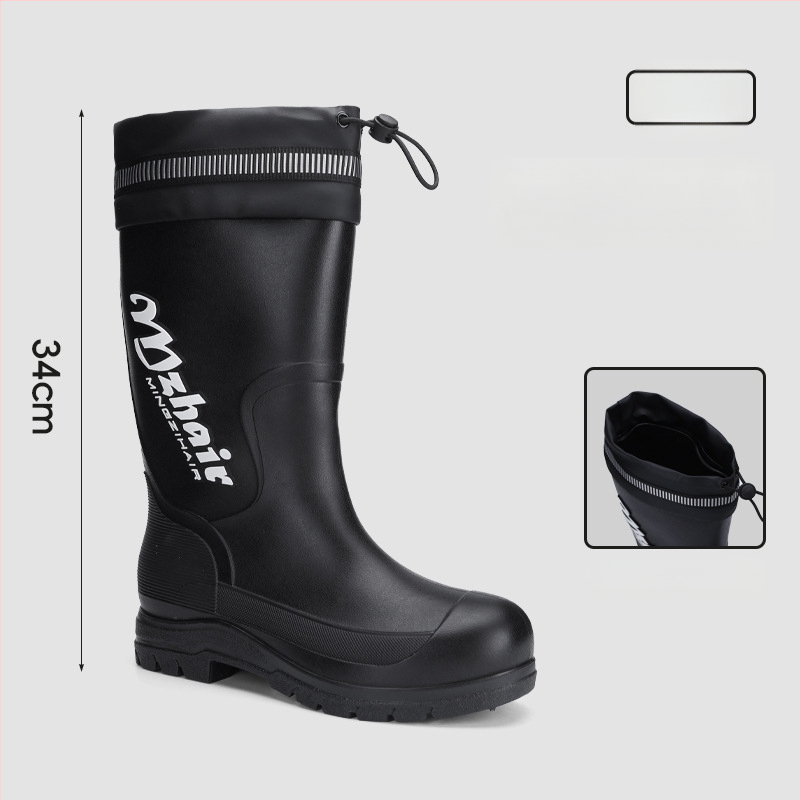 Vīriešu lietus zābaki, pretslīdēšana, ūdensdroši, ar augstu augšdaļu, iekšējā odere no mākslīgā kažokādas, EVA zole