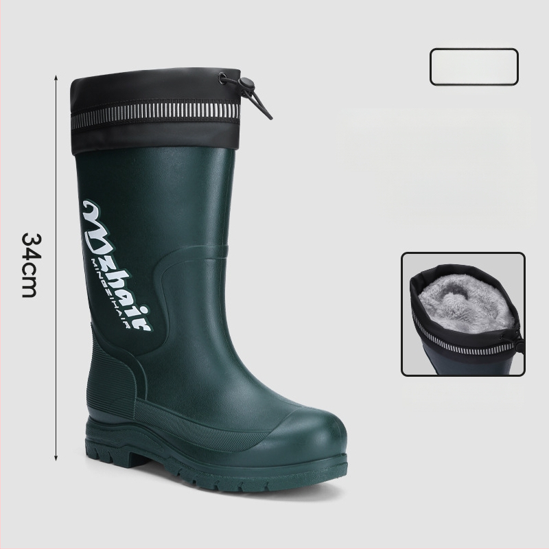 Vīriešu lietus zābaki, pretslīdēšana, ūdensdroši, ar augstu augšdaļu, iekšējā odere no mākslīgā kažokādas, EVA zole