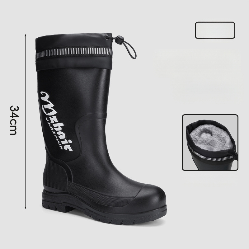 Vīriešu lietus zābaki, pretslīdēšana, ūdensdroši, ar augstu augšdaļu, iekšējā odere no mākslīgā kažokādas, EVA zole