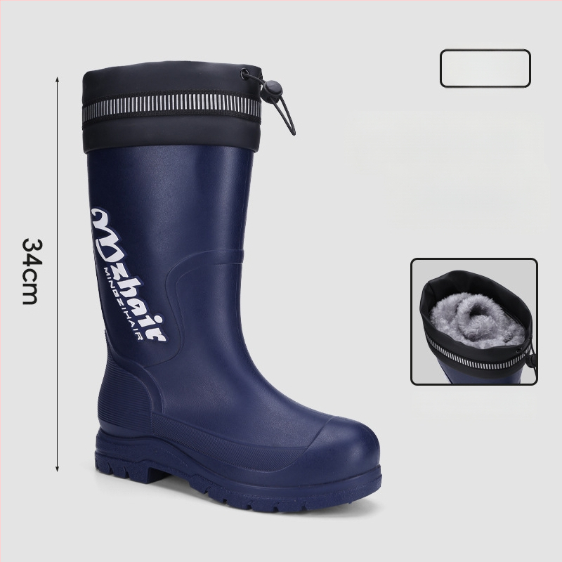 Vīriešu lietus zābaki, pretslīdēšana, ūdensdroši, ar augstu augšdaļu, iekšējā odere no mākslīgā kažokādas, EVA zole