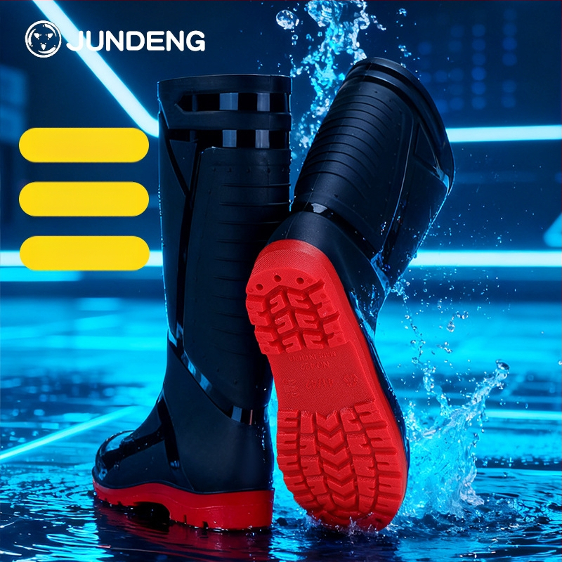 Vīriešu augstie lietus zābaki, ūdensdroši ar mākslīgās kažokādas iekšpusi, pretslidēšanai, visām sezonām