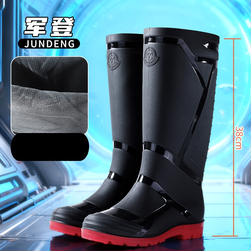 Vīriešu augstie lietus zābaki, ūdensdroši ar mākslīgās kažokādas iekšpusi, pretslidēšanai, visām sezonām