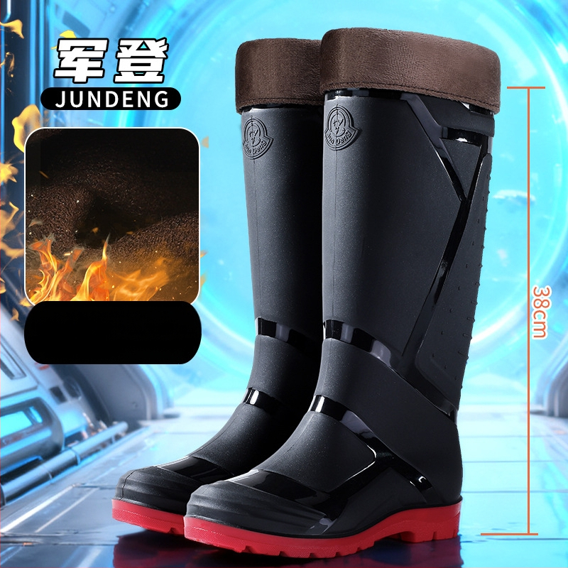 Vīriešu augstie lietus zābaki, ūdensdroši ar mākslīgās kažokādas iekšpusi, pretslidēšanai, visām sezonām