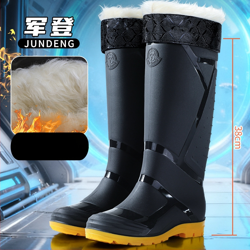 Vīriešu augstie lietus zābaki, ūdensdroši ar mākslīgās kažokādas iekšpusi, pretslidēšanai, visām sezonām