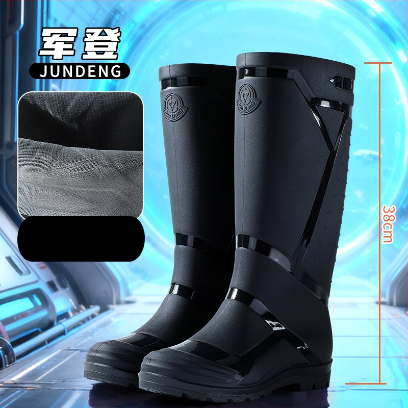 Vīriešu augstie lietus zābaki, ūdensdroši ar mākslīgās kažokādas iekšpusi, pretslidēšanai, visām sezonām