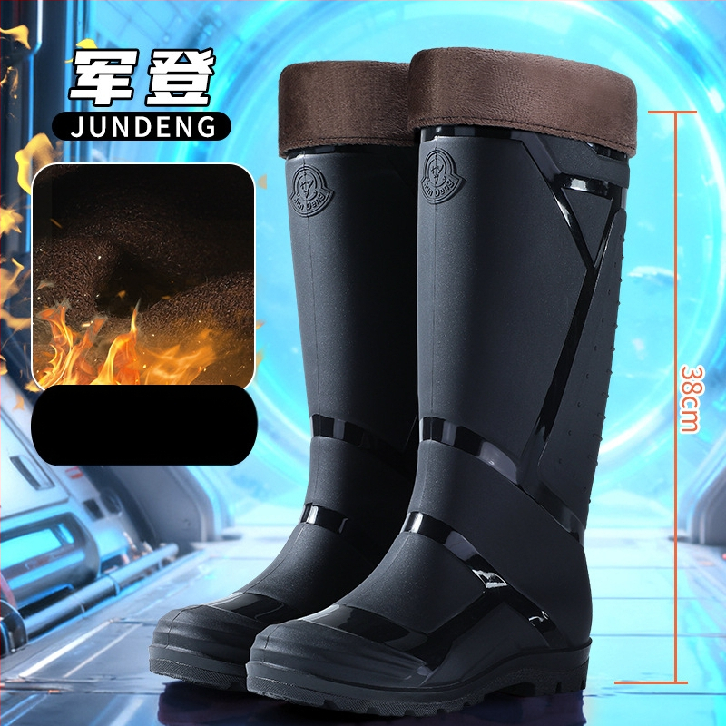 Vīriešu augstie lietus zābaki, ūdensdroši ar mākslīgās kažokādas iekšpusi, pretslidēšanai, visām sezonām