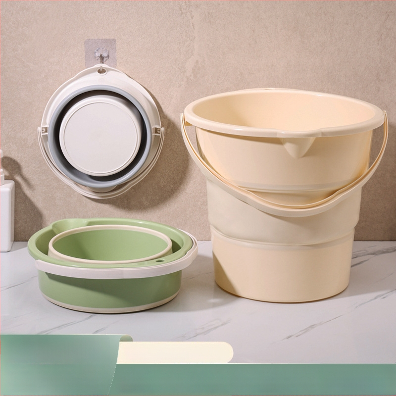 Kokkupandav ämber veega kempingu jaoks — TPE materjal, ümmargune kuju, aktiivne käepide, sobib külmale ja kuumale veele