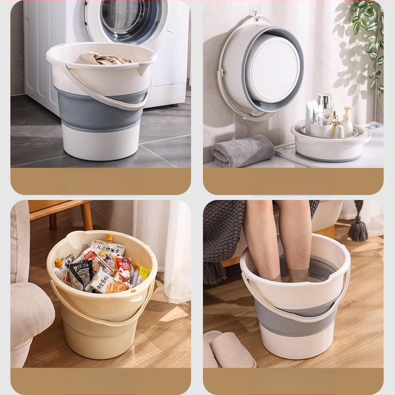 Kokkupandav ämber veega kempingu jaoks — TPE materjal, ümmargune kuju, aktiivne käepide, sobib külmale ja kuumale veele