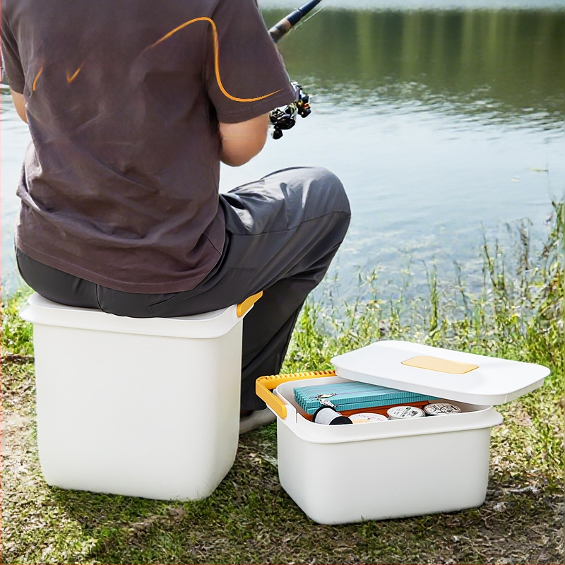 Kvadrātveida āra makšķerēšanas spainis ar rokturi, plastmasas ūdens uzglabāšanas spainis, piemērots ceļojumiem un mājas makšķerēšanai