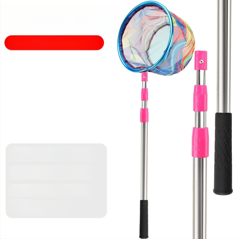 Bērnu teleskopiskais zvejas tīkls ar kātu, nerūsējošā tērauda, tīkla diametrs 25 cm, tīkla dziļums 22 cm, smalks režģis, portatīvs komplekts ar tīkla somu