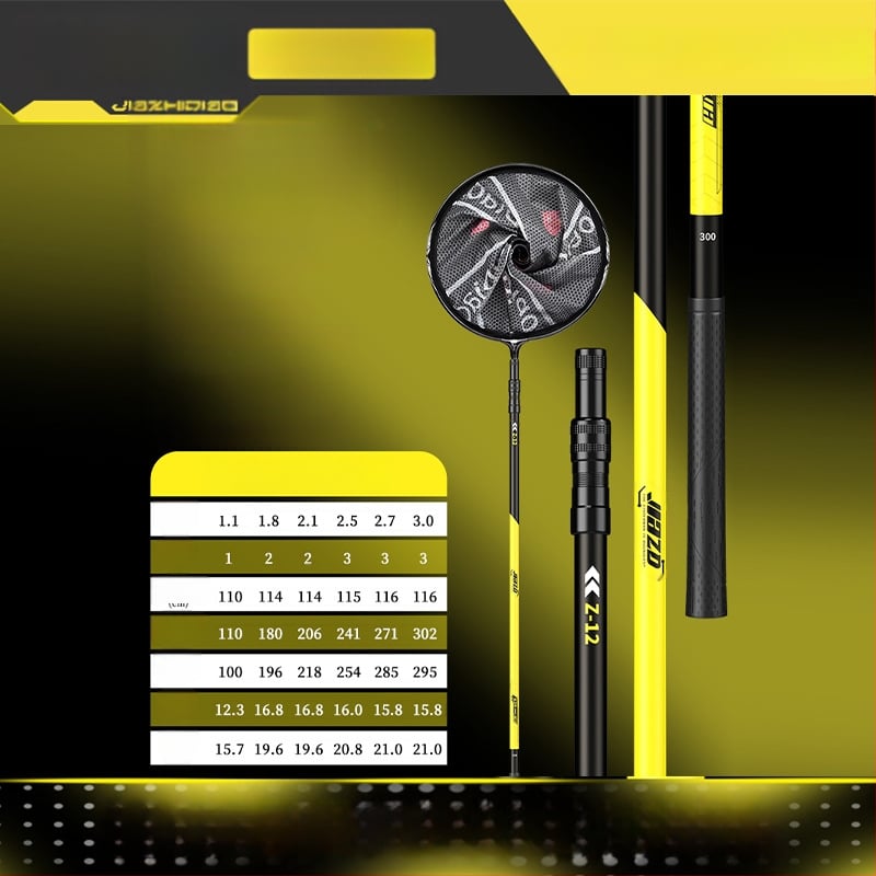 Karbona zvejas tīkla nūja komplekts ar teleskopisko kātu un tīkla galvu – pilns komplekts, smalks tīkls