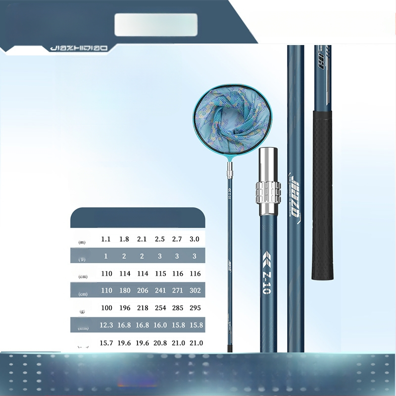 Karbona zvejas tīkla nūja komplekts ar teleskopisko kātu un tīkla galvu – pilns komplekts, smalks tīkls