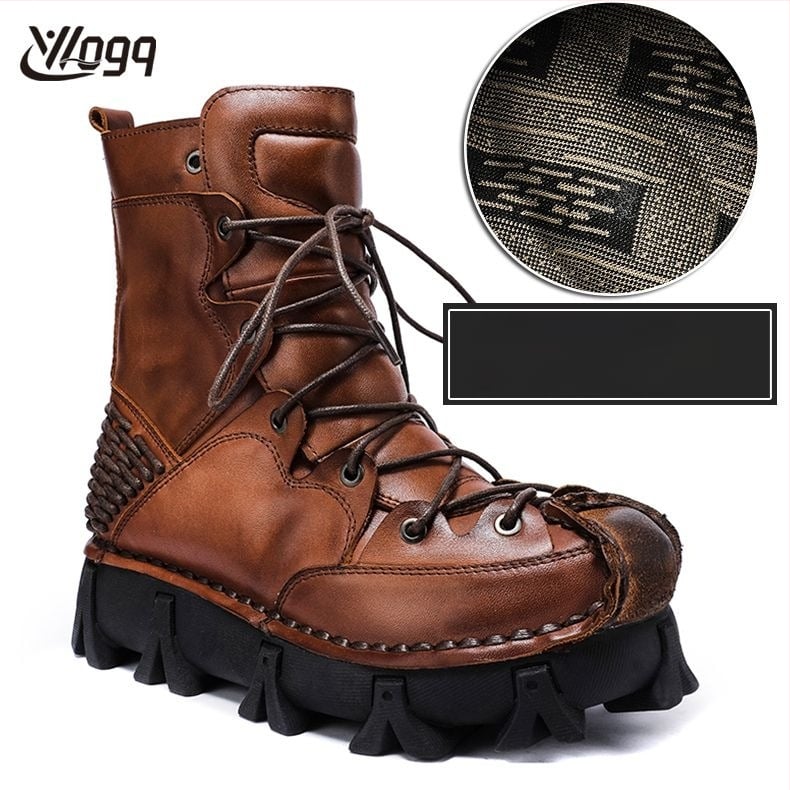 Muške Martin čizme, visok vrat, gornji dio od prvog sloja kravlje kože, gumeni đon, 3–5 cm peta, unutrašnjost od pamuka