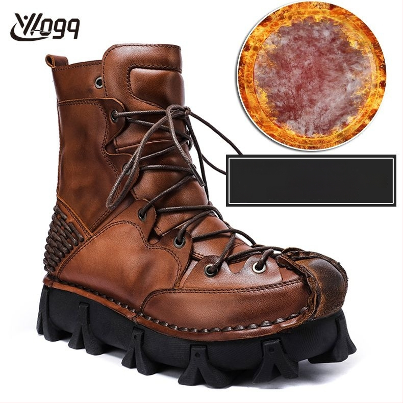 Muške Martin čizme, visok vrat, gornji dio od prvog sloja kravlje kože, gumeni đon, 3–5 cm peta, unutrašnjost od pamuka