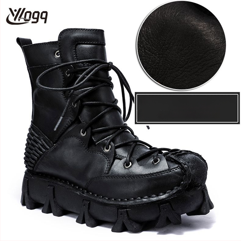 Muške Martin čizme, visok vrat, gornji dio od prvog sloja kravlje kože, gumeni đon, 3–5 cm peta, unutrašnjost od pamuka