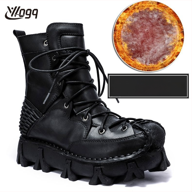 Muške Martin čizme, visok vrat, gornji dio od prvog sloja kravlje kože, gumeni đon, 3–5 cm peta, unutrašnjost od pamuka